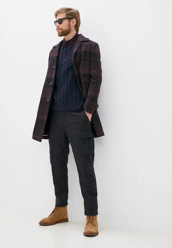 $1,795 ELEVENTY - CASHMERE / WOOL Burgundy / Navy Coat- 40 (50EU)