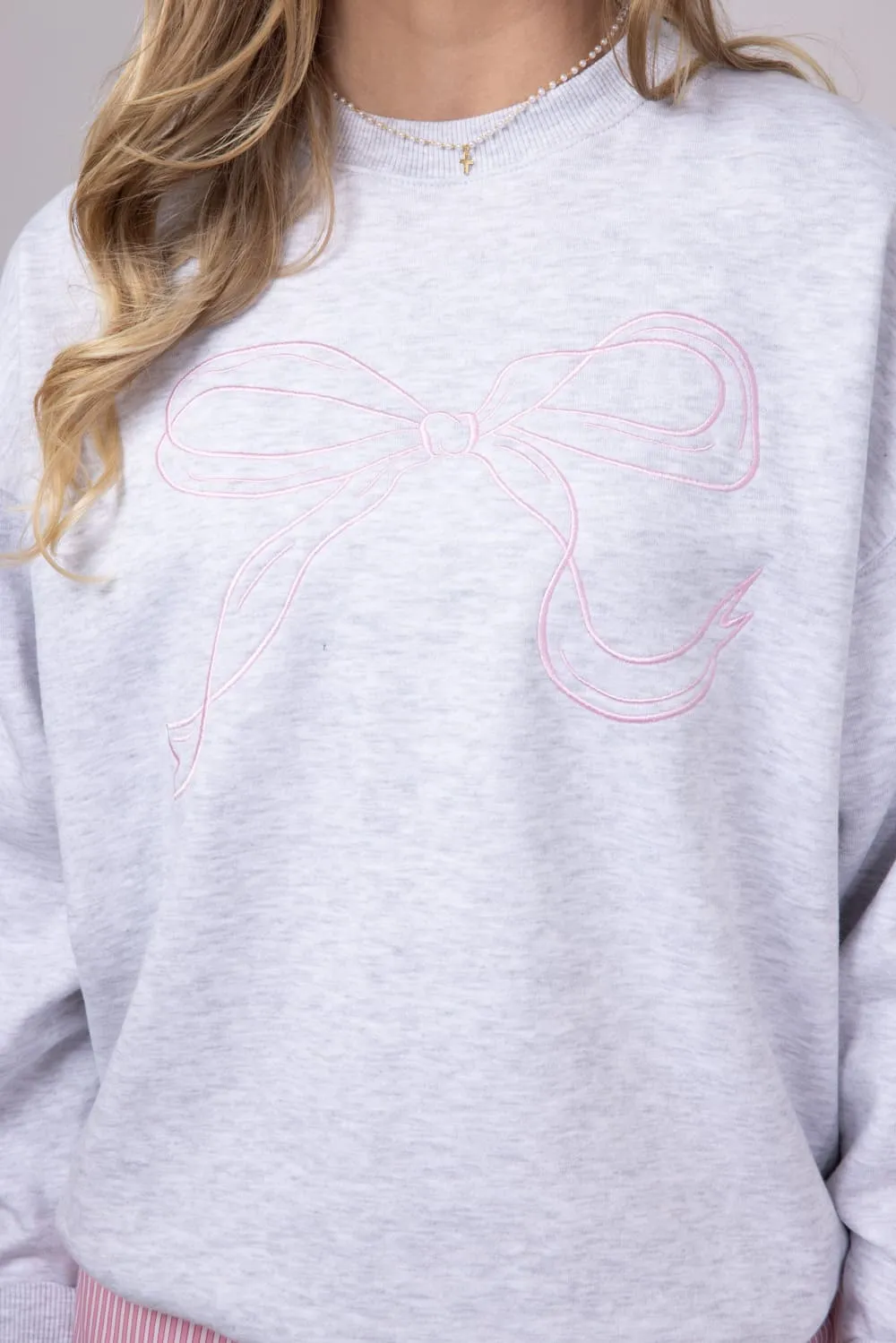 1897 Active Embroidered Bow Fleece Sweatshirt for Women in Ice Grey | GT874-ICEGREY