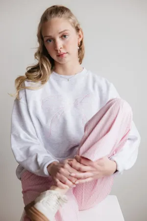 1897 Active Embroidered Bow Fleece Sweatshirt for Women in Ice Grey | GT874-ICEGREY