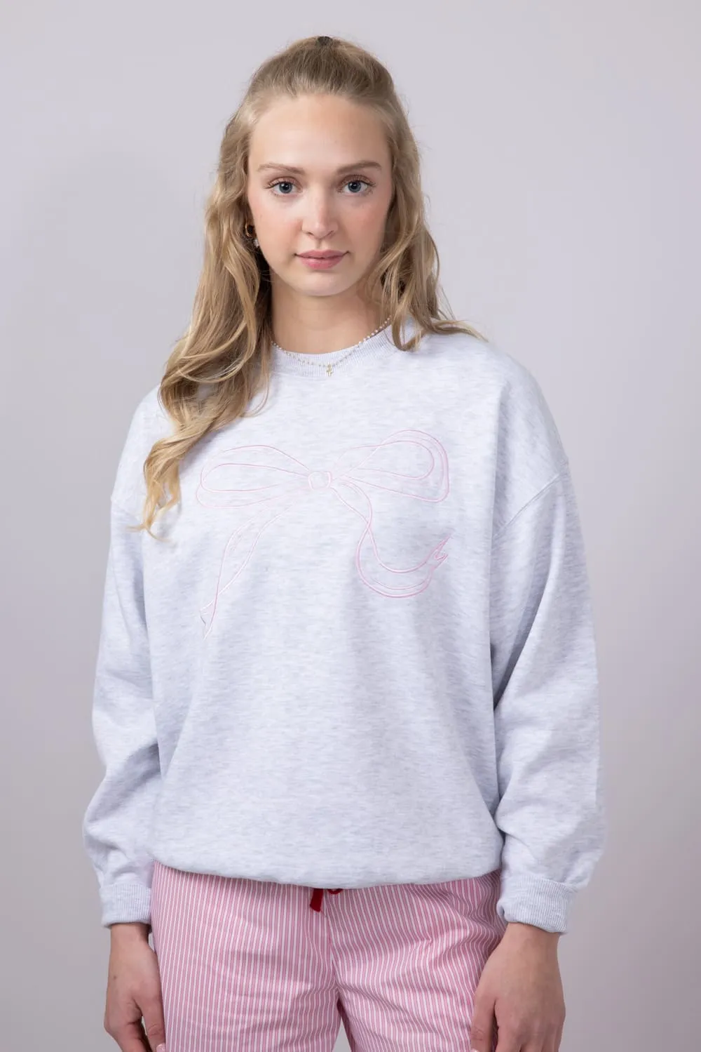 1897 Active Embroidered Bow Fleece Sweatshirt for Women in Ice Grey | GT874-ICEGREY