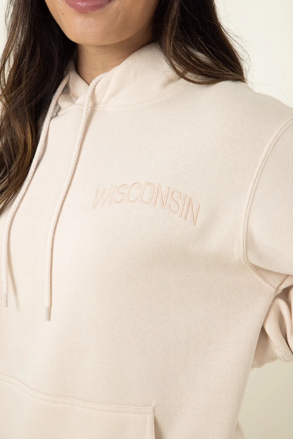 1897 Active Wisconsin Embroidered Hoodie for Women in Cream | JT082-WI-CREAM