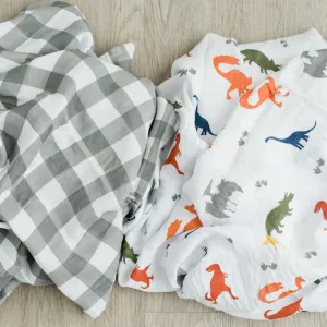 2-Pack Dinoland Bamboo Muslin Swaddle Blankets