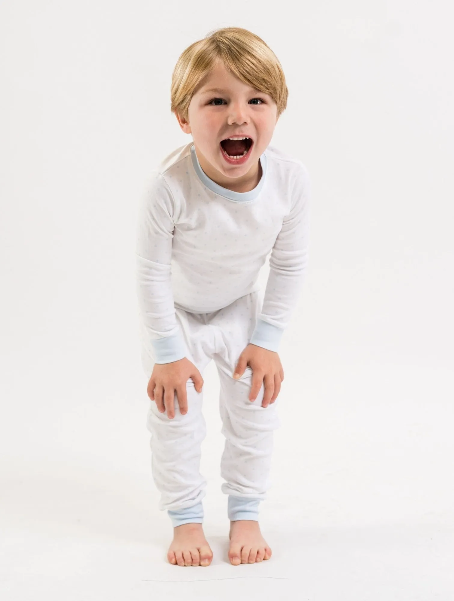 2 Piece Long Loungewear Set | Lt Blue Dots