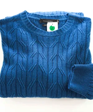 $2,000 ERMENEGILDO ZEGNA -*PURE CASHMERE*Blue Cable Knit Sweater- XXL 44