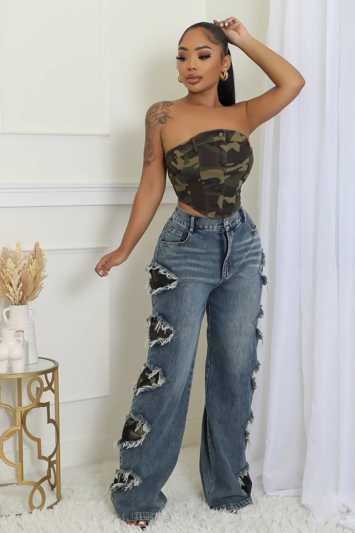 28100P - DENIM CAMO PATCH PANTS (4PCS)