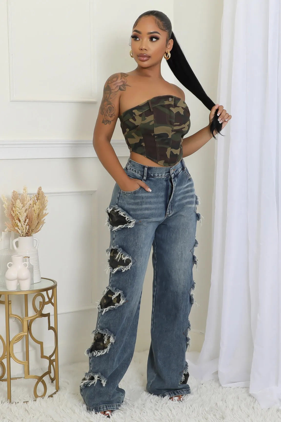 28100P - DENIM CAMO PATCH PANTS (4PCS)