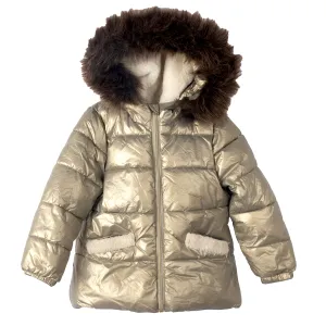 [6/7y] Catimini Matte Gold Puffer Jacket w/faux fur hood