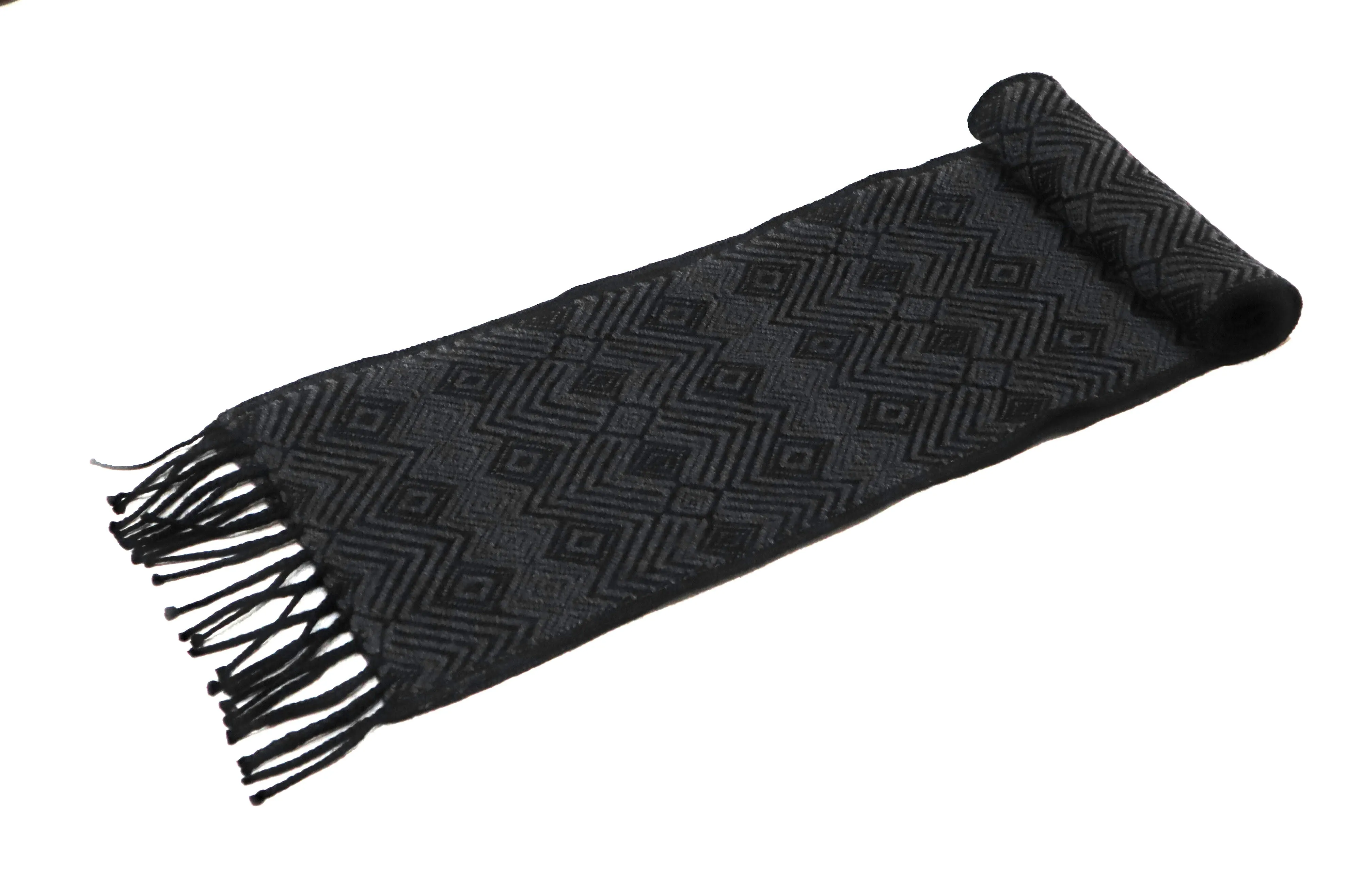 Alpaca Wool Blend Scarf Authentic Peruvian Natural Fiber Wool 60"L x 8"W. Black, Dark & Light Gray. UNISEX.