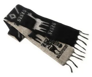 Alpaca Wool Blend Scarf Peruvian Natural Fiber Fringed, Llama and Tumi designs 72" L x 5.5" Black and Gray Color, Reversible, Thick knit