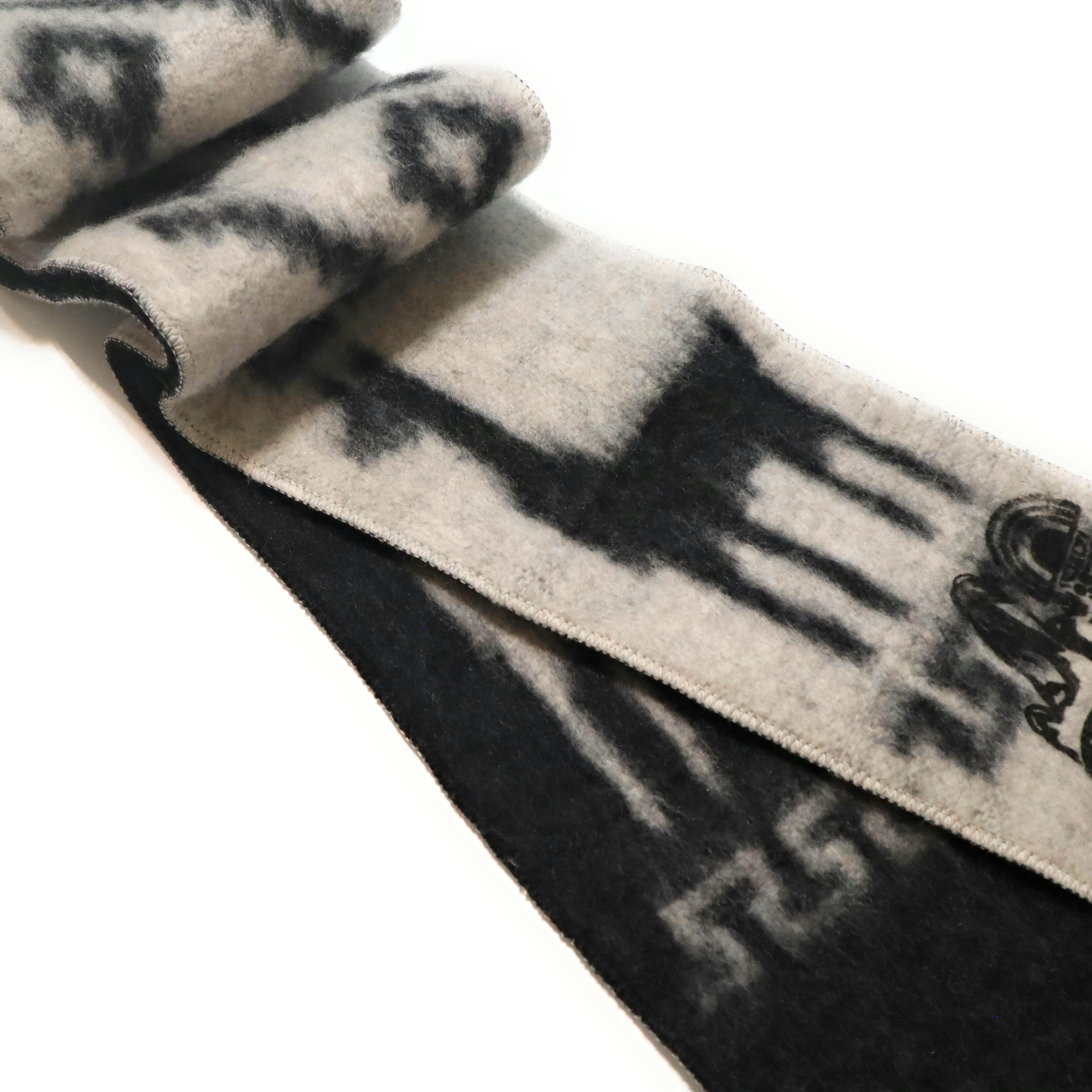 Alpaca Wool Blend Scarf Peruvian Natural Fiber Fringed, Llama and Tumi designs 72" L x 5.5" Black and Gray Color, Reversible, Thick knit
