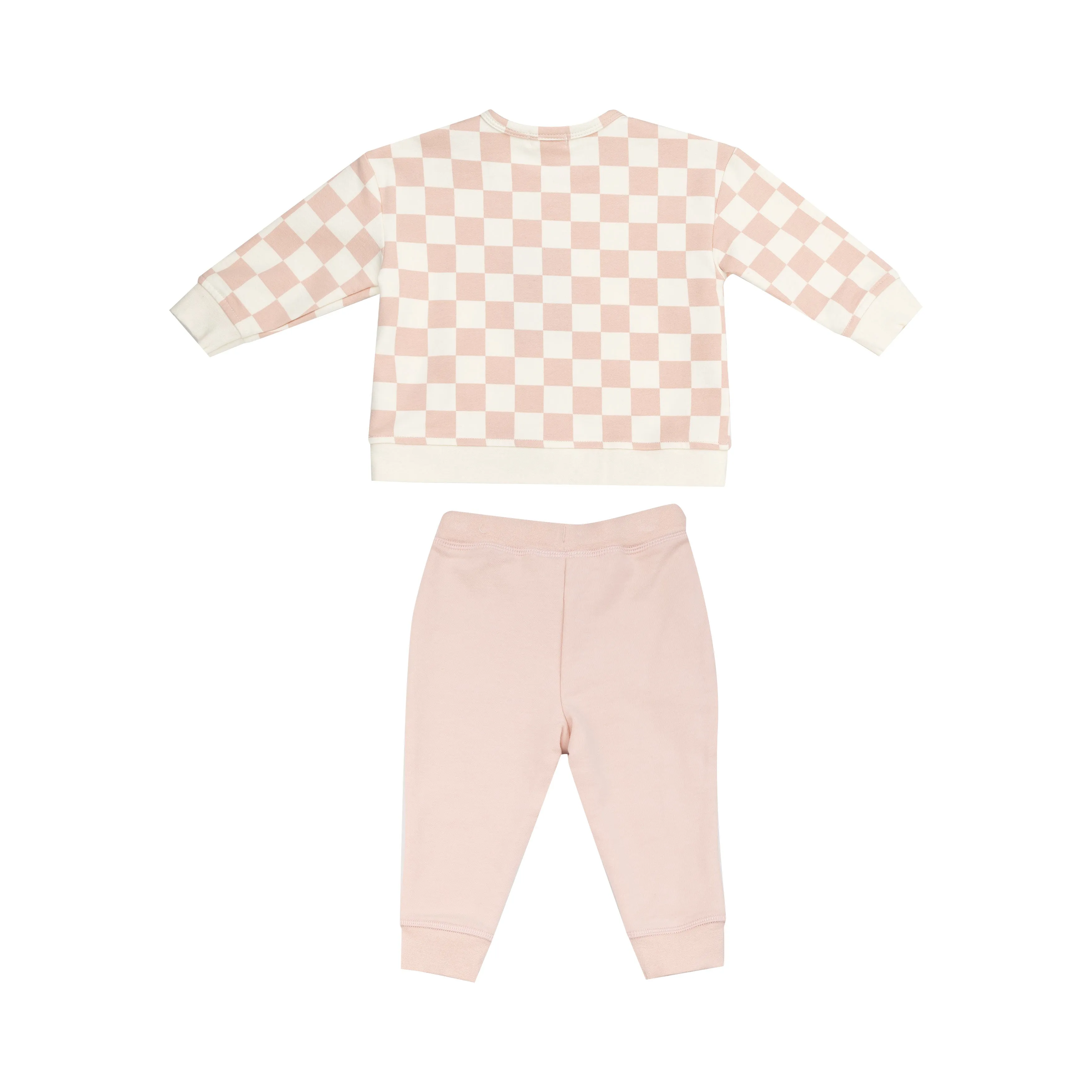 Angel Dear French Terry Daisy Patch Sweatshirt & Jogger Set - Checkerboard Pink