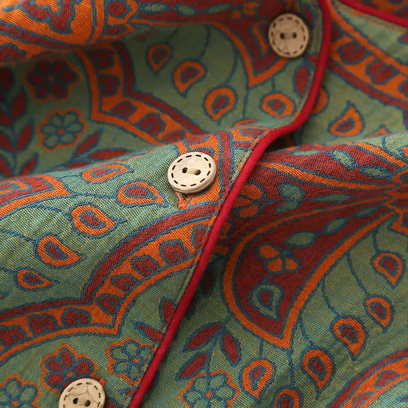 Athene™ - Vintage Jacquard Round Neck Loungewear Set - Timeless Elegance