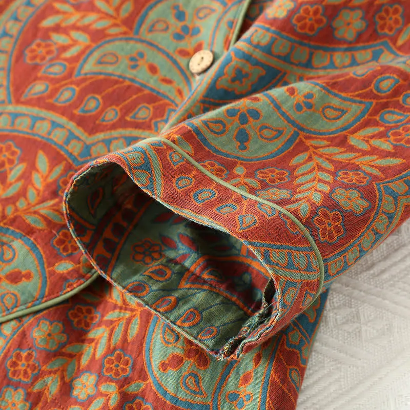 Athene™ - Vintage Jacquard Round Neck Loungewear Set - Timeless Elegance