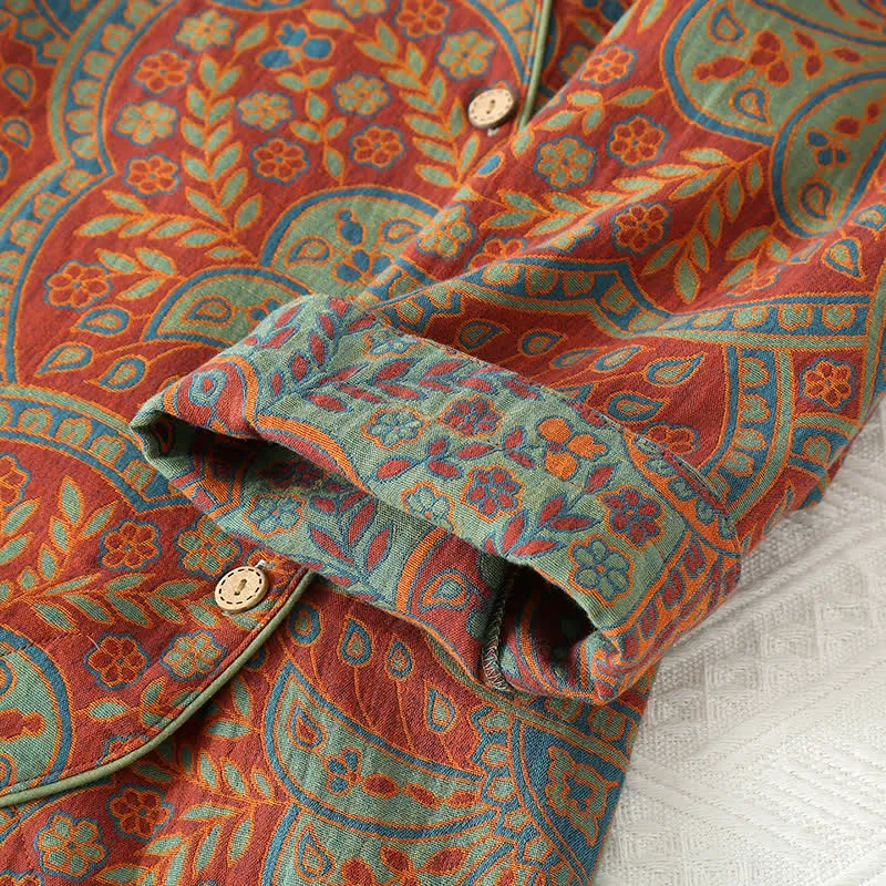 Athene™ - Vintage Jacquard Round Neck Loungewear Set - Timeless Elegance