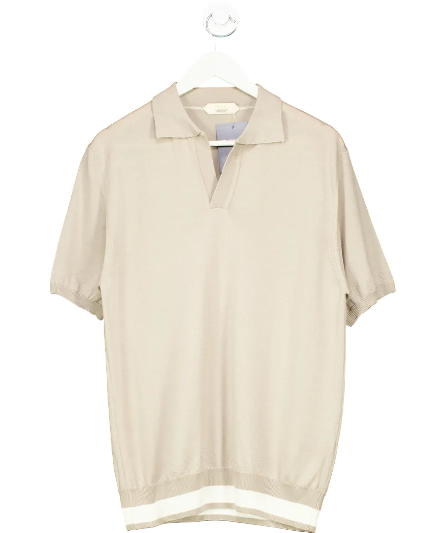 Aurelien Beige Cashwool Buttonless Polo Shirt UK M