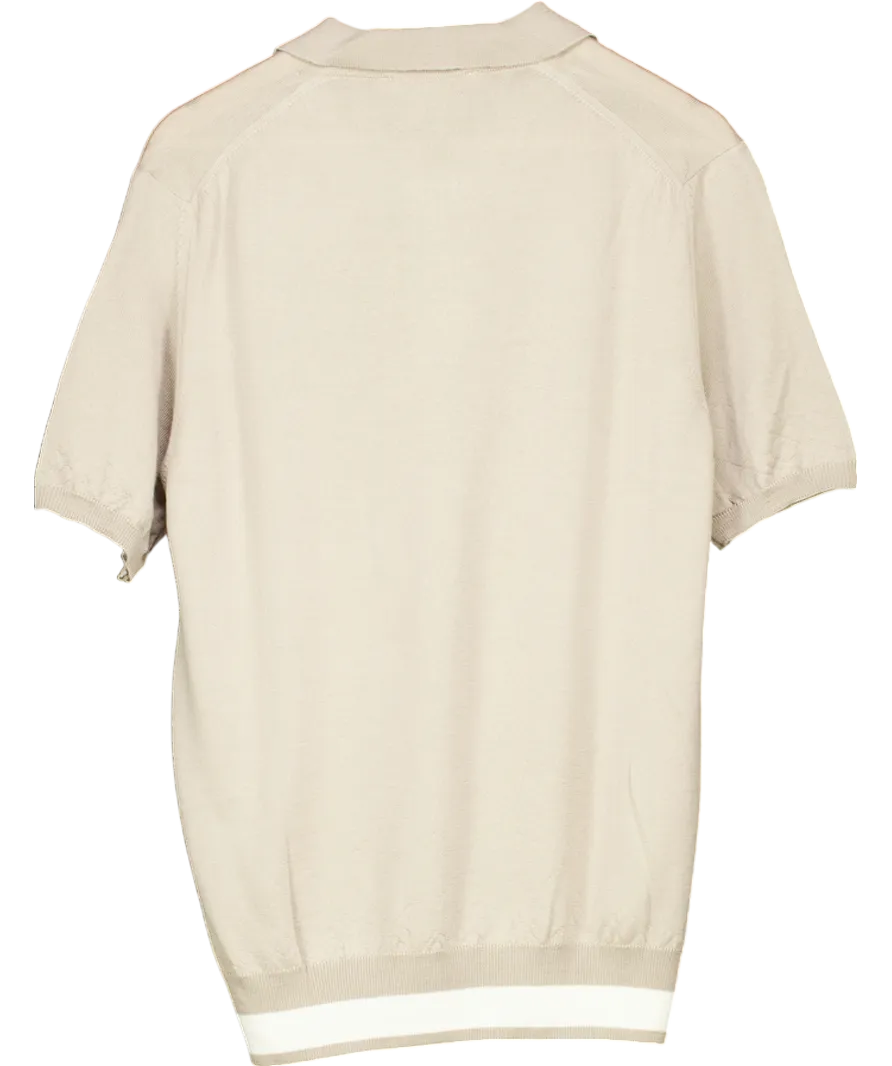 Aurelien Beige Cashwool Buttonless Polo Shirt UK M