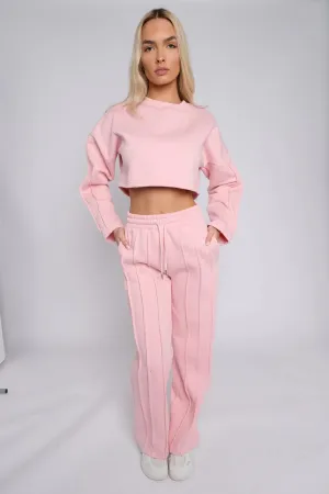 Baby Pink Seam Detail Oversized Crop Top & Joggers Fleece Co-ord