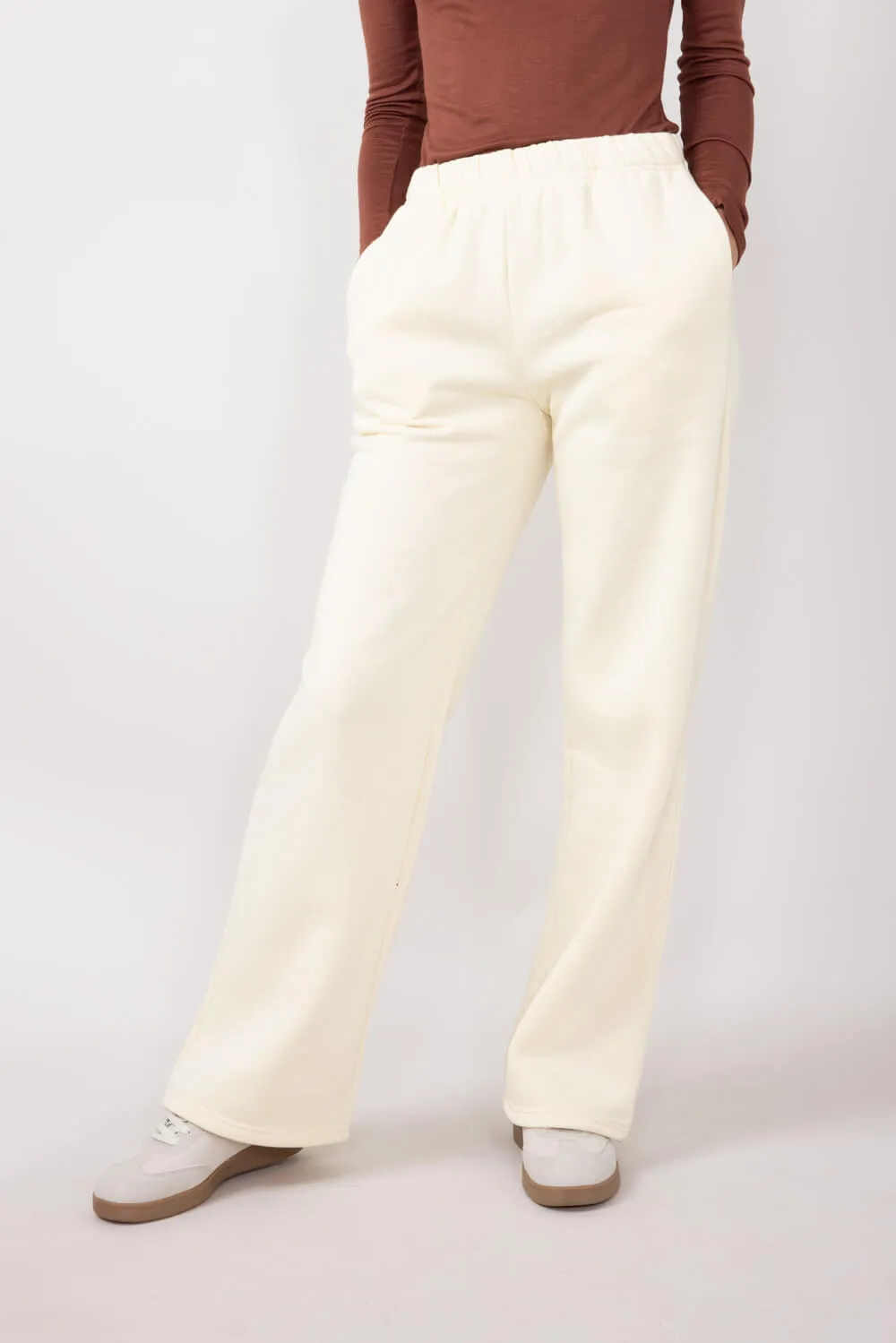 Back Bow Wide Leg Sweatpants for Women in Cream | PSP1416-CREAM