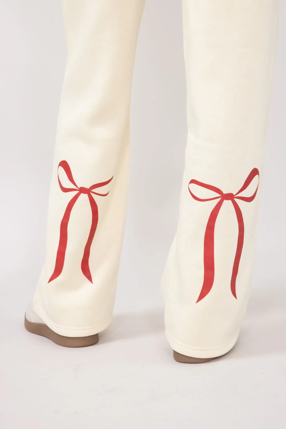 Back Bow Wide Leg Sweatpants for Women in Cream | PSP1416-CREAM