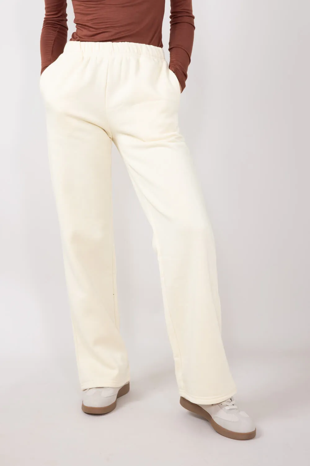 Back Bow Wide Leg Sweatpants for Women in Cream | PSP1416-CREAM