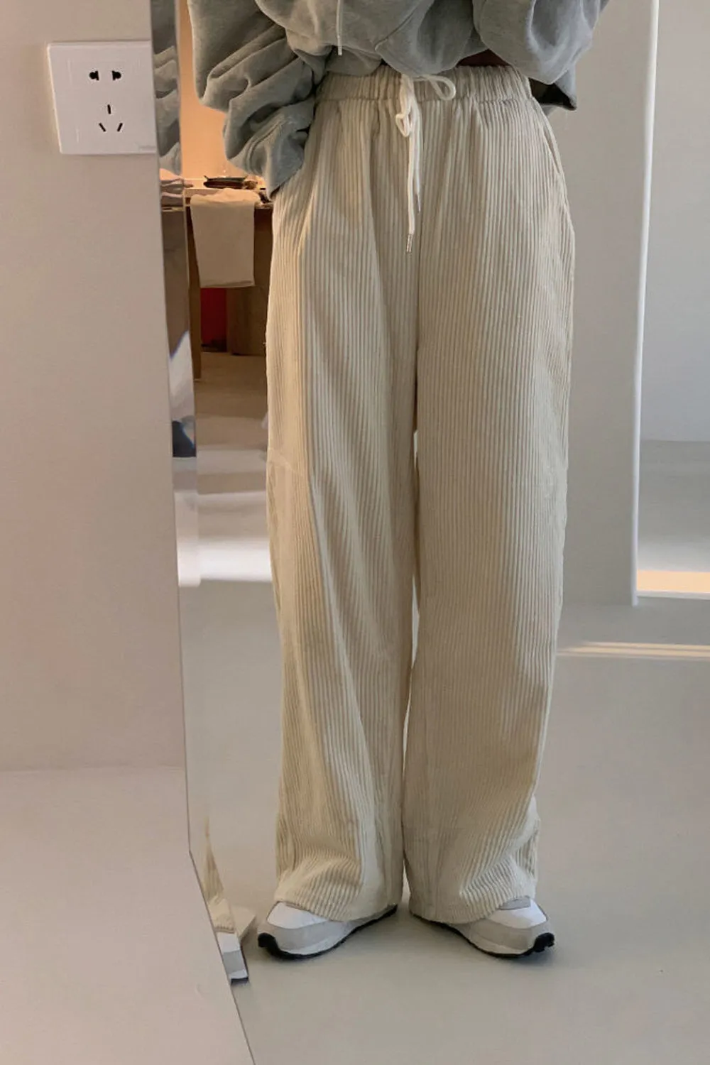 Back Side Plaid High Waist Corduroy Long Pants