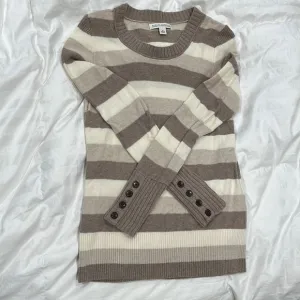 Banana Republic luxury cashmere blend tan striped long sleeve sweater buttons M