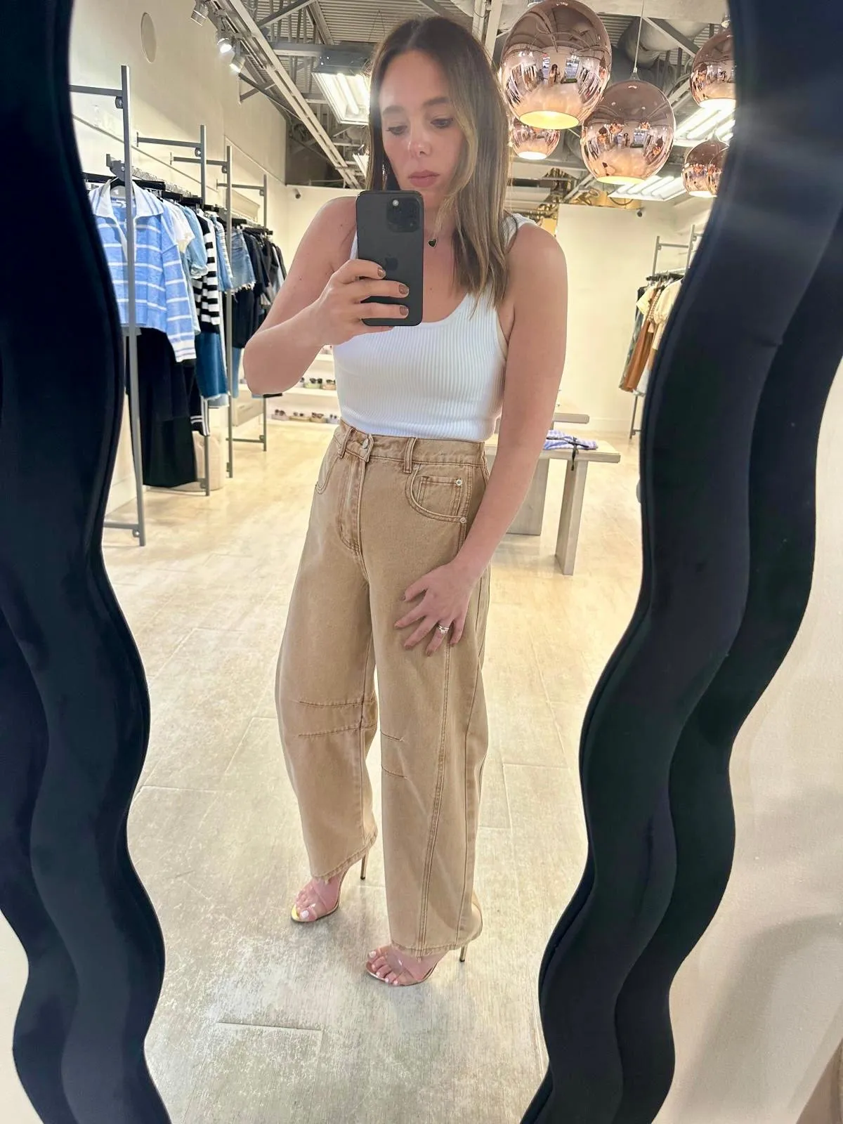 Beige barrel denim
