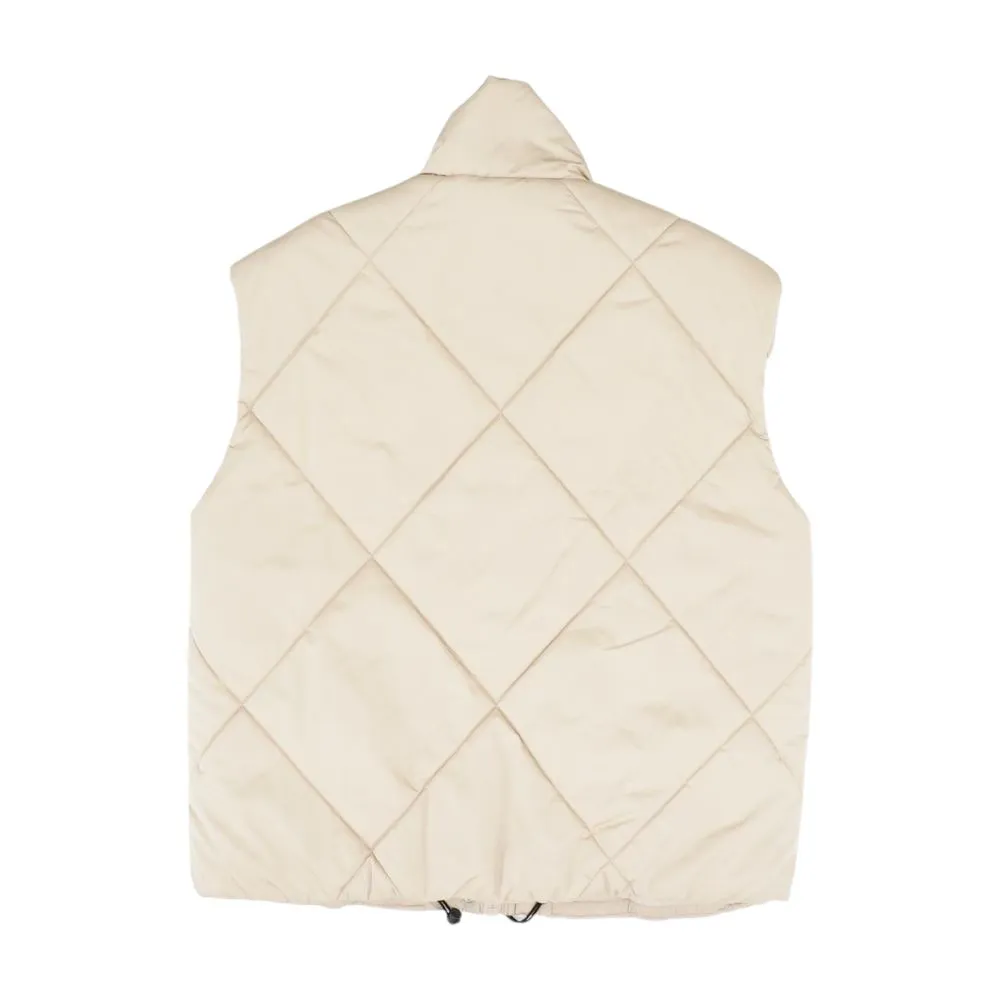 Beige Solid Puffer Vest