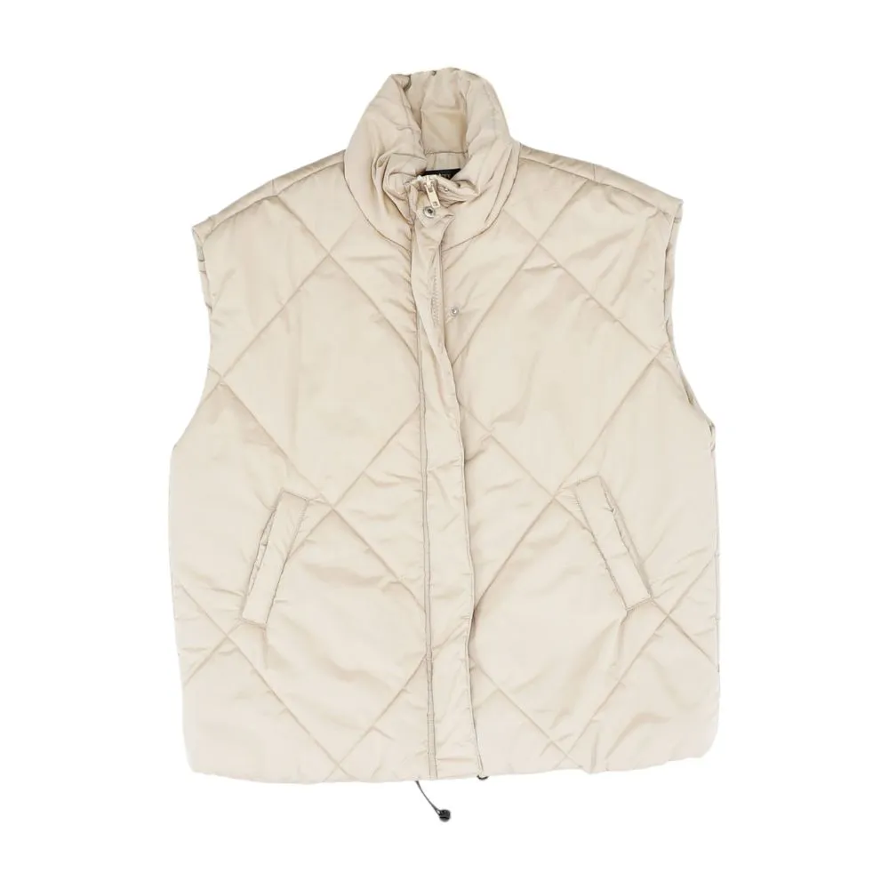 Beige Solid Puffer Vest