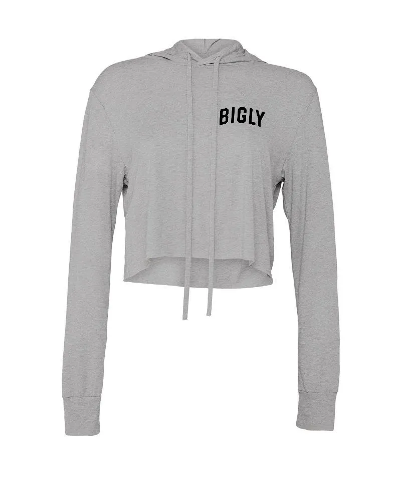 Bigly Gray Cropped Fleece Hoodie (Women's)