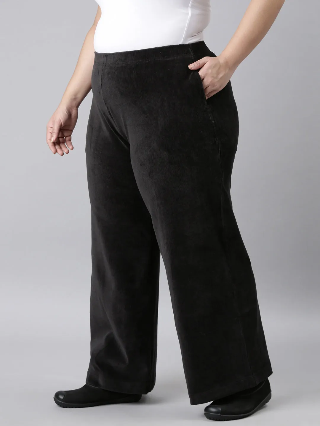 Black Corduroy Wide Pants