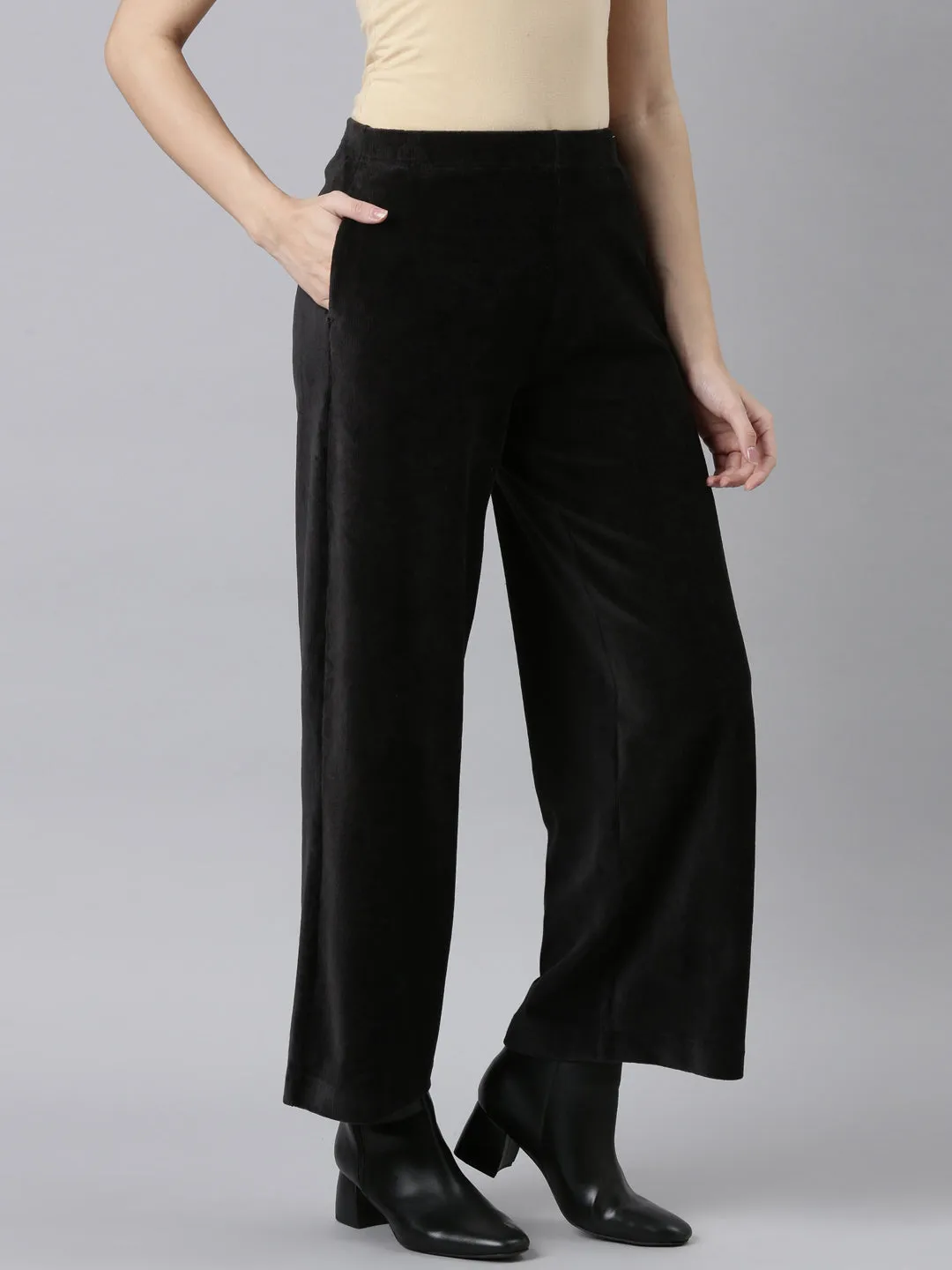 Black Corduroy Wide Pants