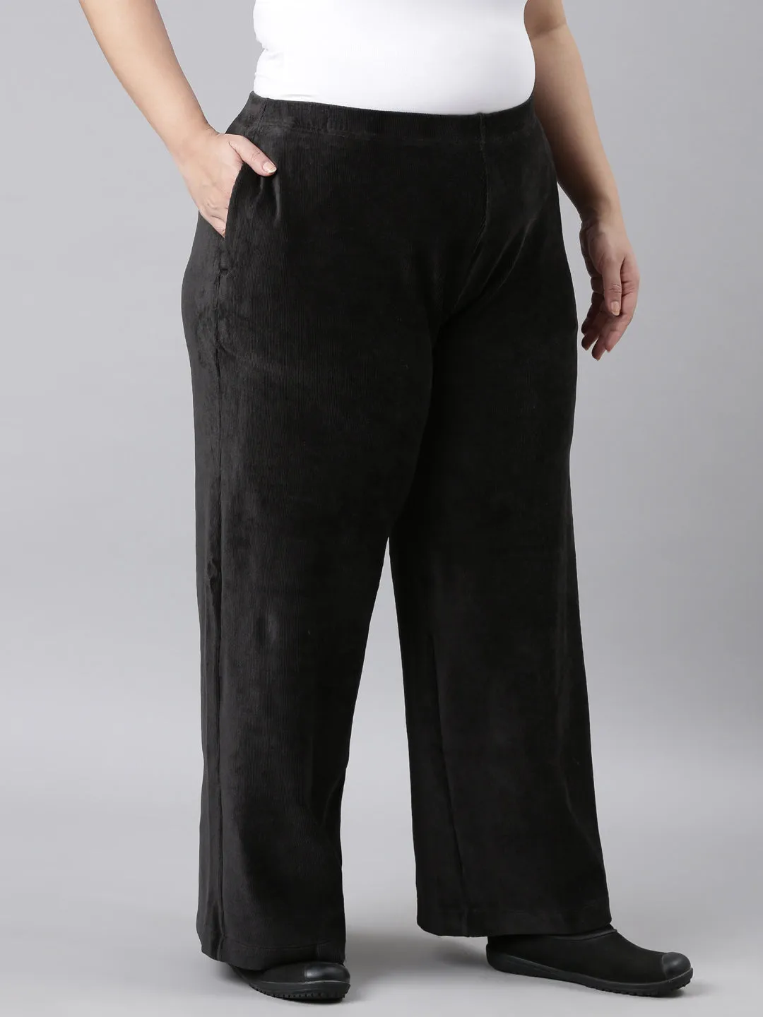 Black Corduroy Wide Pants