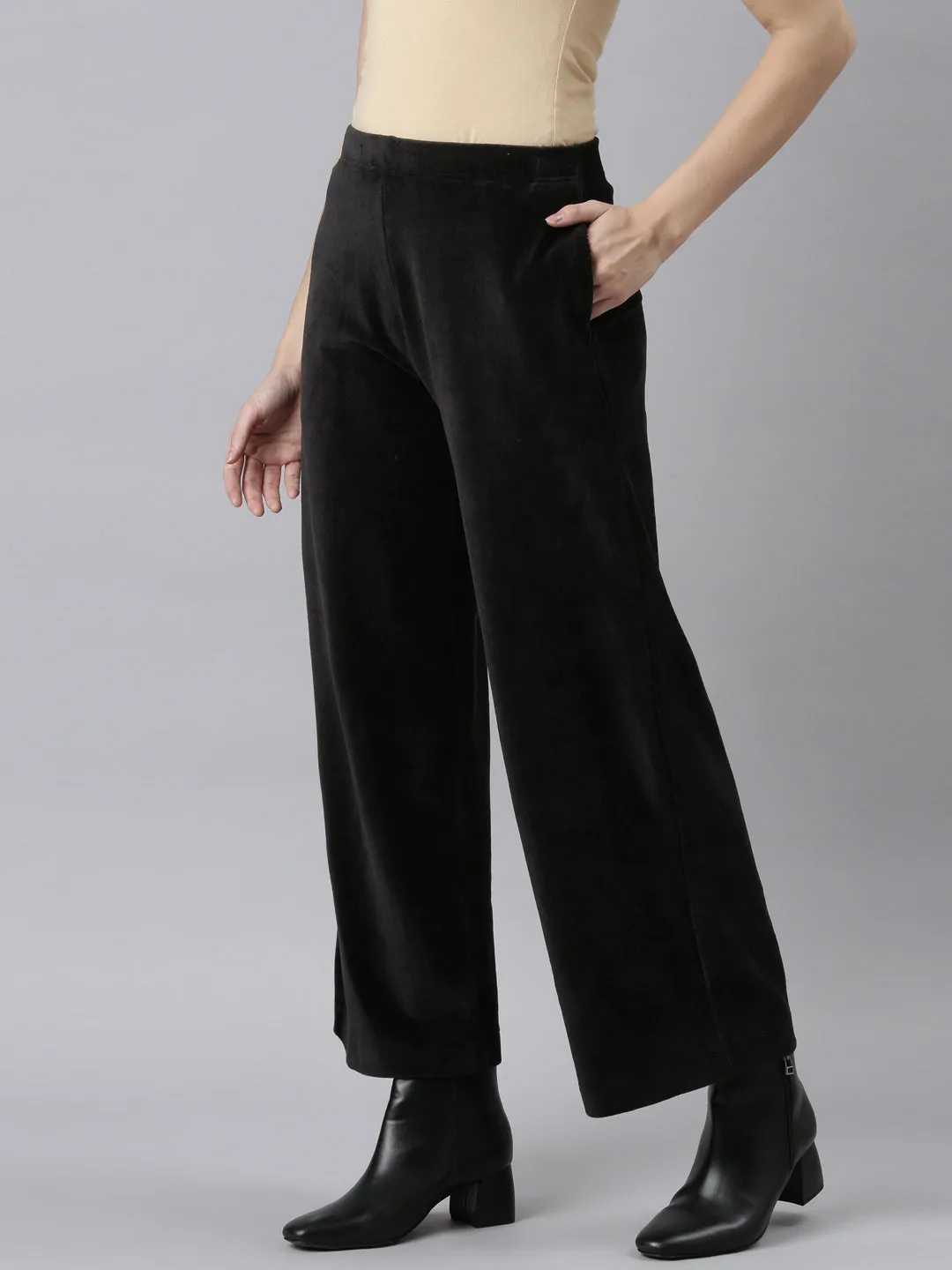 Black Corduroy Wide Pants