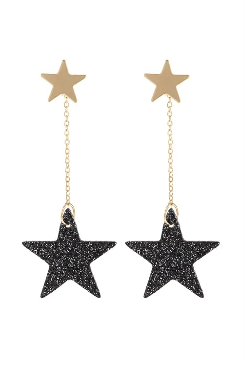 BLACK DANGLING GLITTER STAR EARRINGS
