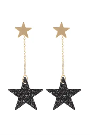 BLACK DANGLING GLITTER STAR EARRINGS
