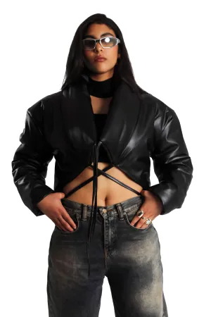 Black Drawstring Waist Puffer Jacket