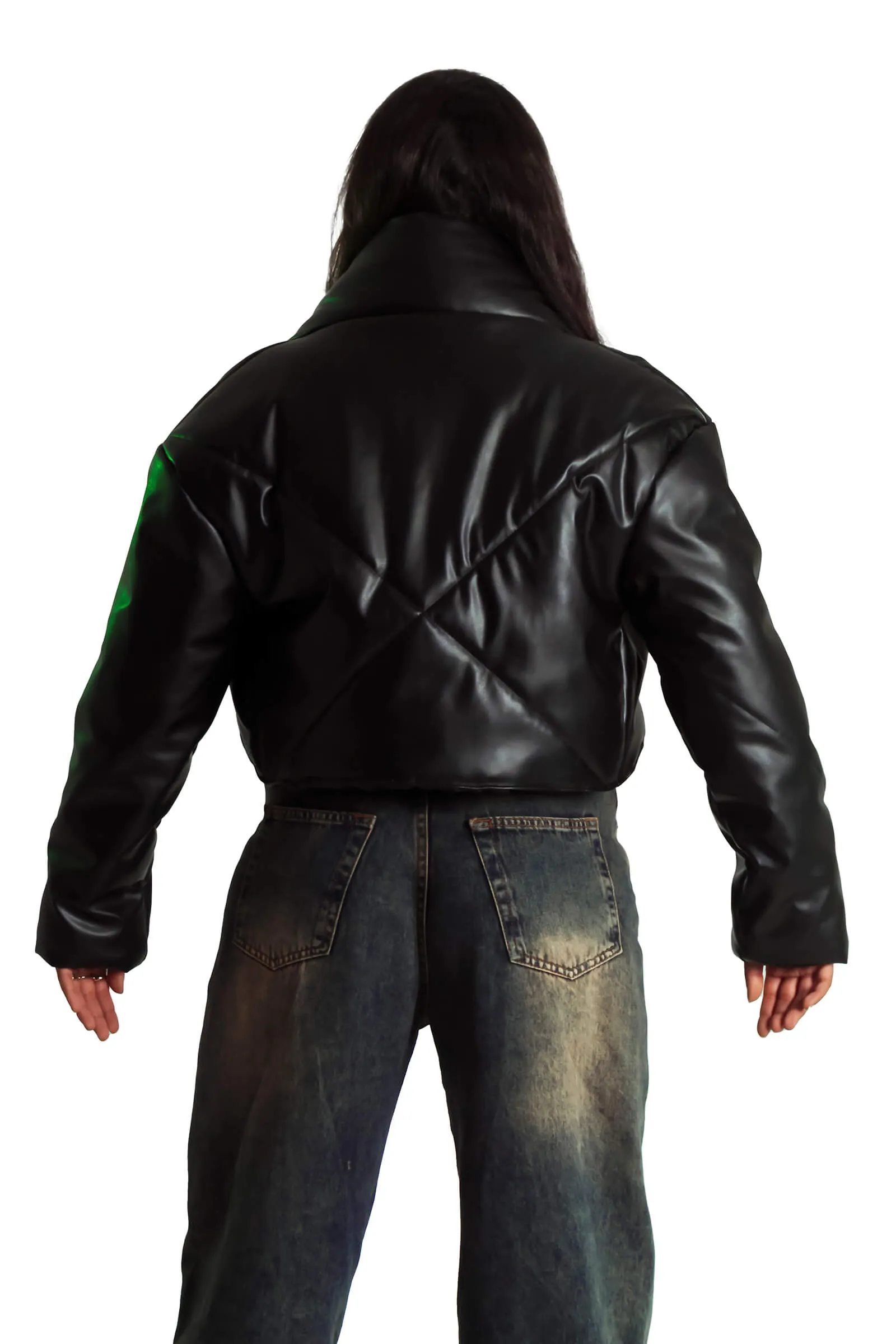 Black Drawstring Waist Puffer Jacket