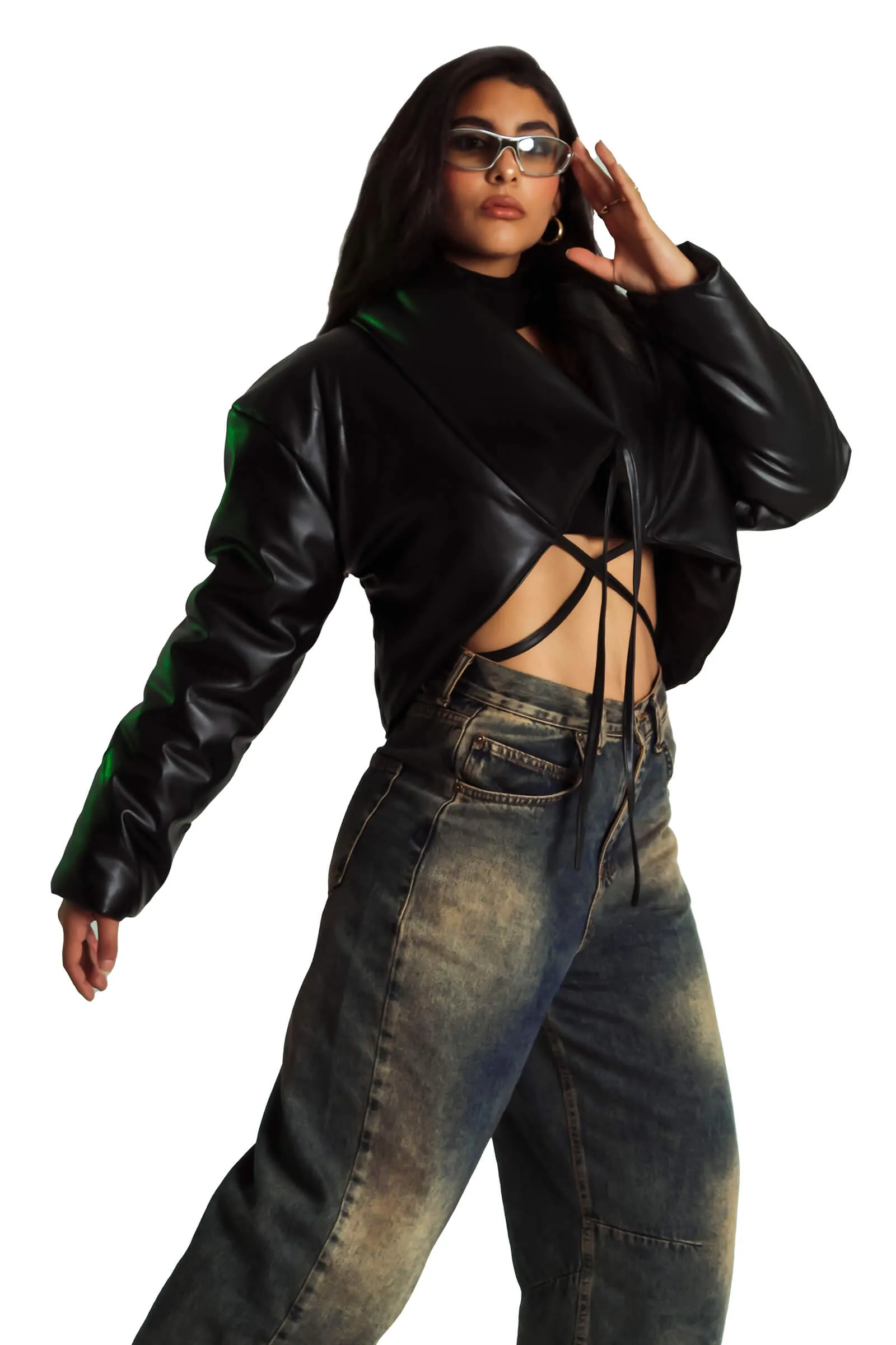 Black Drawstring Waist Puffer Jacket