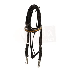 Black Nylon/Leather Headstall with S.S. Clips and Yellow Accents