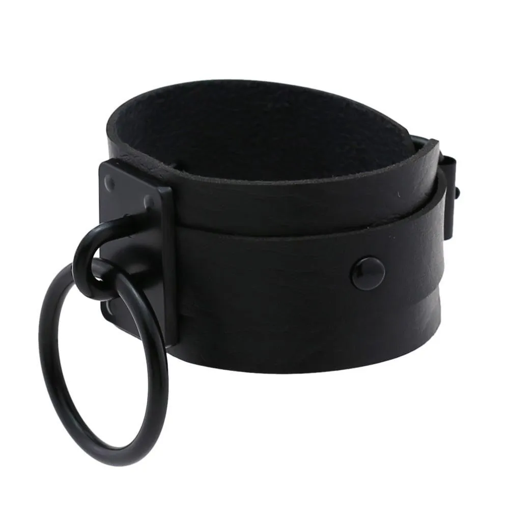 Black O-Round Leather Bracelets Gothic