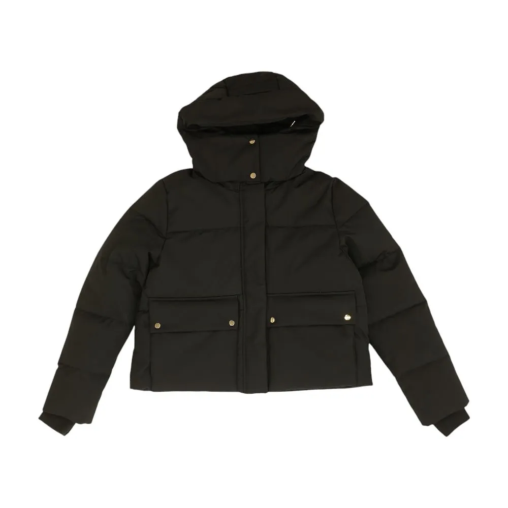 Black Solid Puffer Jacket