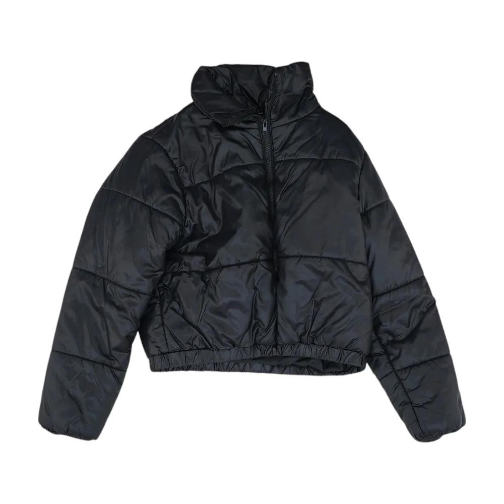 Black Solid Puffer Jacket