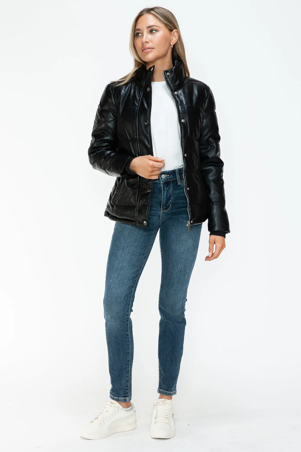 Black Zip Up Turtleneck Puffer Jacket