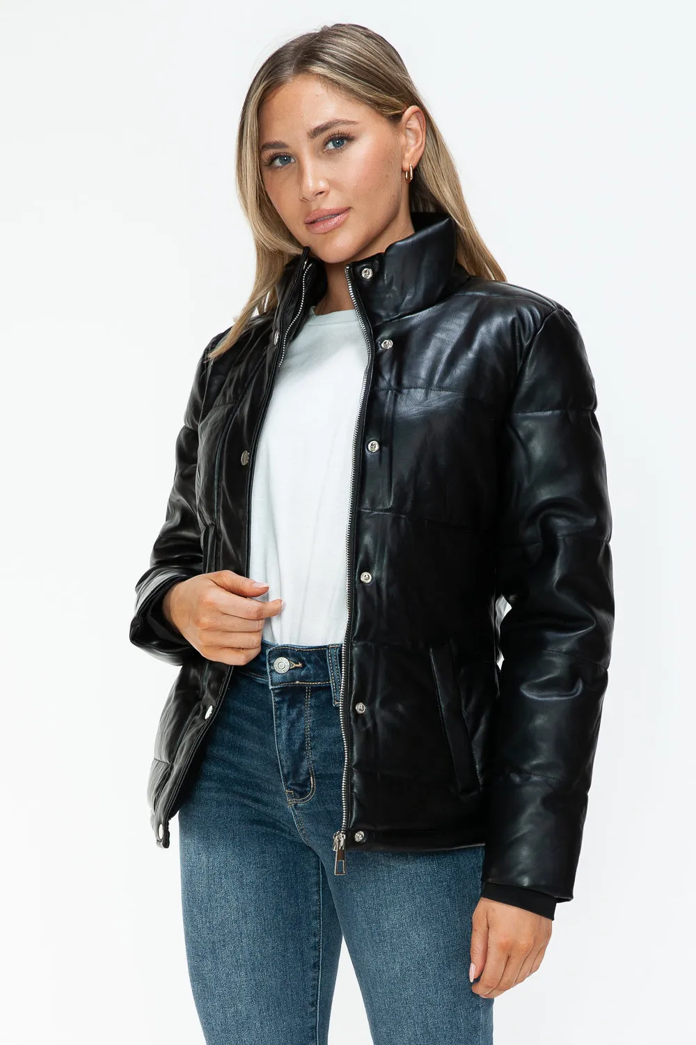 Black Zip Up Turtleneck Puffer Jacket