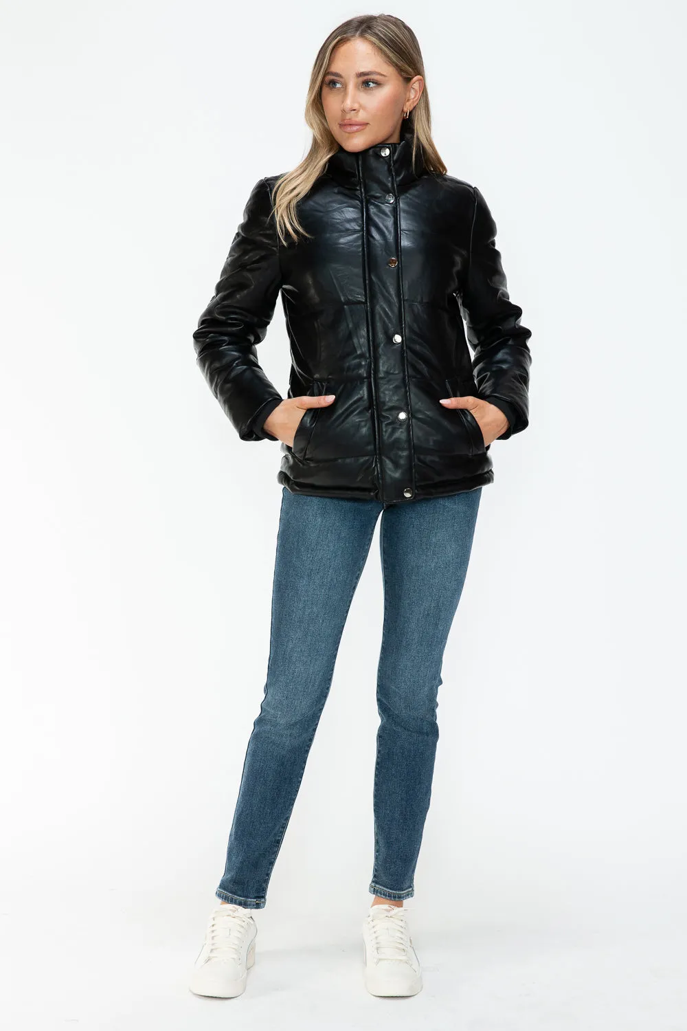 Black Zip Up Turtleneck Puffer Jacket