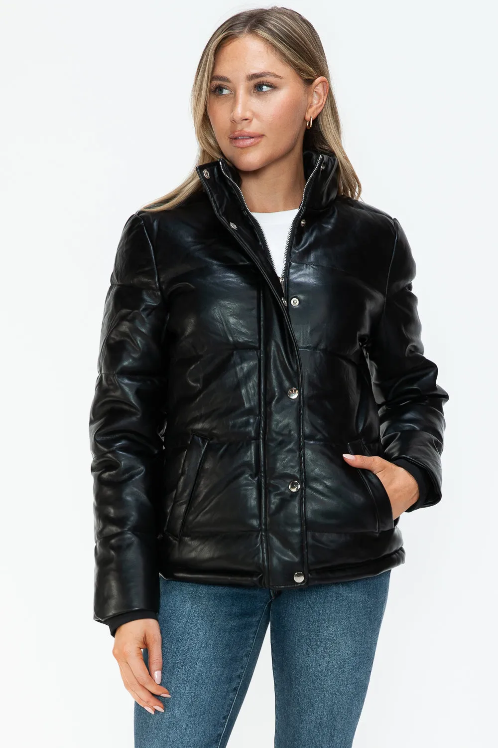 Black Zip Up Turtleneck Puffer Jacket