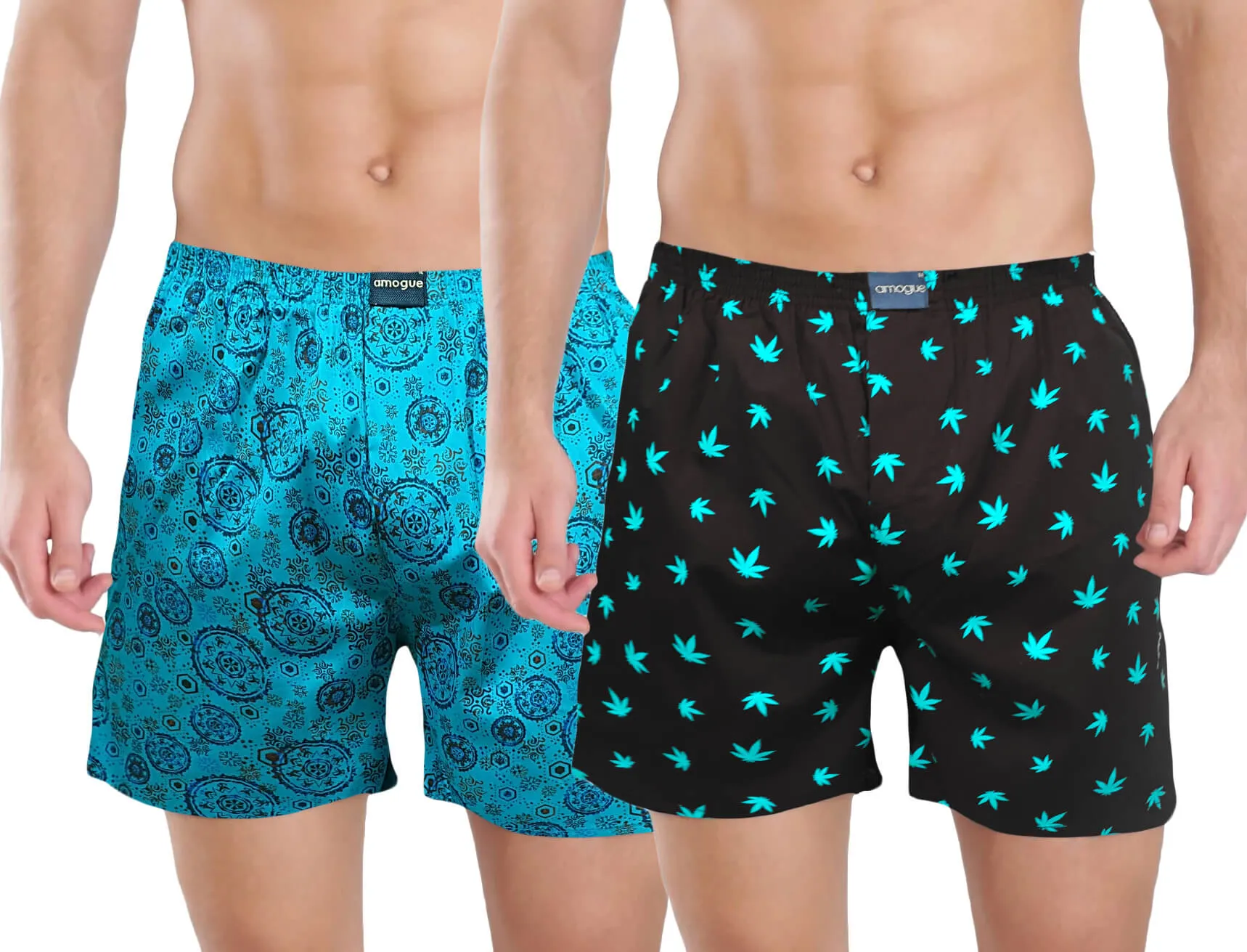 Blue Abstract & Black Weed Printed 2 Funky Boxers Combo