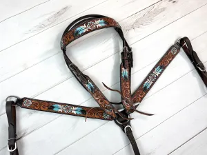 Blue Feather Leather Tooled Tack Set