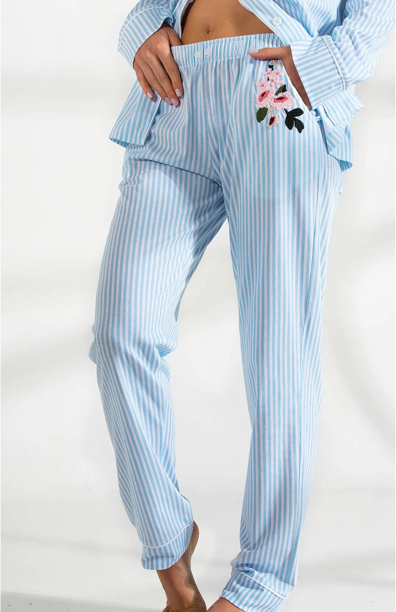 Blue Hearts | Blue Cotton Stripes Loungewear Set For Couples